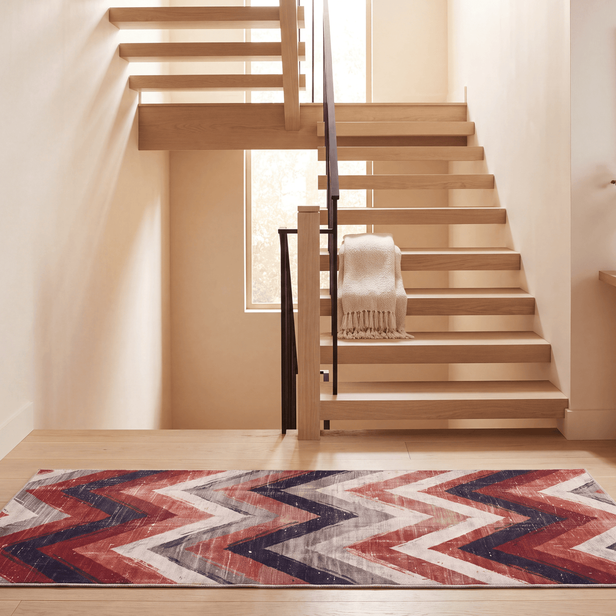 Manor2 Modern Brushstroke Stripe Ember Rust Ink Blue Bone Washable Indoor Outdoor Rug - RugzellaDigital Print RugRugzellaRugzellaBBB395-RECT-24x47-60x120cmRGZLLA114791Rectangle2' x 3'11" (60x120 cm)RUNNER | Manor2 runner staircase
