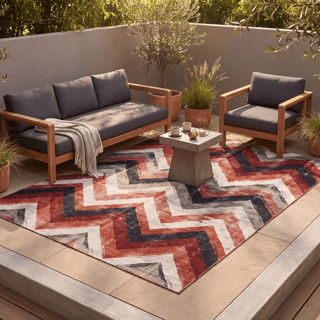 Manor2 Modern Brushstroke Stripe Ember Rust Ink Blue Bone Washable Indoor Outdoor Rug - RugzellaDigital Print RugRugzellaRugzellaBBB395-RECT-24x47-60x120cmRGZLLA114791Rectangle2' x 3'11" (60x120 cm)RECTANGLE | Manor2 rectangle outdoor