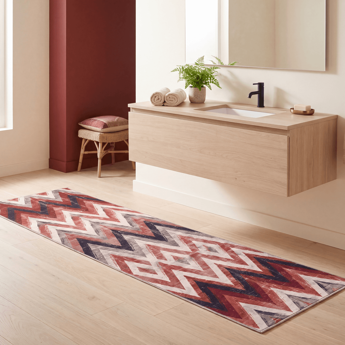 Manor2 Modern Brushstroke Stripe Ember Rust Ink Blue Bone Washable Indoor Outdoor Rug - RugzellaDigital Print RugRugzellaRugzellaBBB395-RECT-24x47-60x120cmRGZLLA114791Rectangle2' x 3'11" (60x120 cm)RUNNER | Manor2 runner bathroom