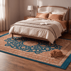 Mere2 Traditional Medallion Border Teal Copper Cream Washable Indoor Outdoor Entryway Rug - RugzellaDigital Print RugRugzellaRugzellaBBB430-RECT-24x47-60x120cmRGZLLA124841Rectangle2' x 3'11" (60x120 cm)RECTANGLE | Mere2 rectangle bedroom