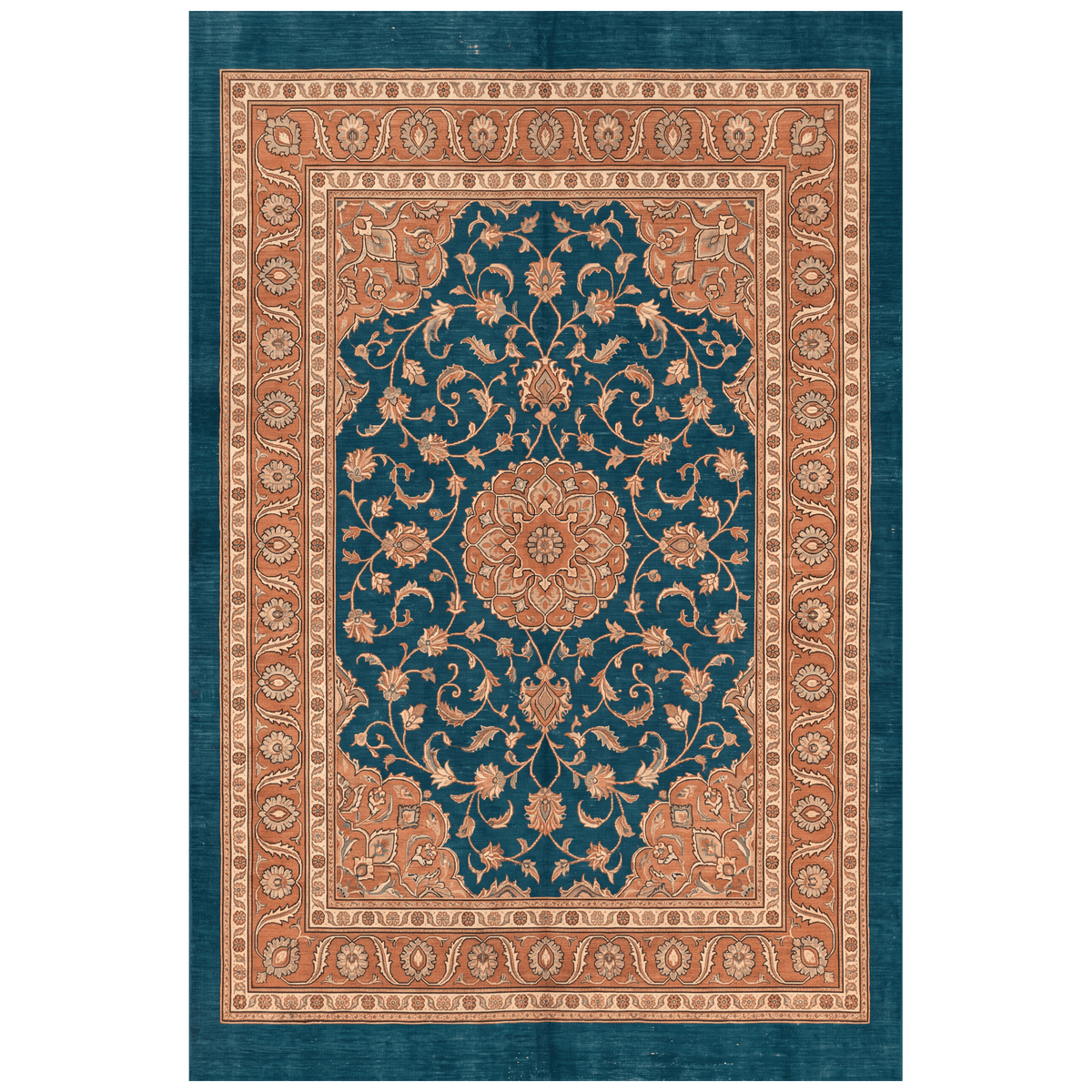 Mere2 Traditional Medallion Border Teal Copper Cream Washable Indoor Outdoor Entryway Rug - RugzellaDigital Print RugRugzellaRugzellaBBB430-RECT-24x47-60x120cmRGZLLA124841Rectangle2' x 3'11" (60x120 cm)RECTANGLE | HERO | Mere2 rectangle