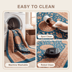 Mere2 Traditional Medallion Border Teal Copper Cream Washable Indoor Outdoor Entryway Rug - RugzellaDigital Print RugRugzellaRugzellaBBB430-RECT-24x47-60x120cmRGZLLA124841Rectangle2' x 3'11" (60x120 cm)SHARED | Mere2 feature clean