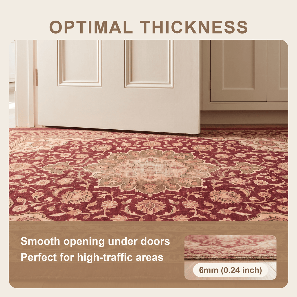 Monsoon2 Distressed Medallion Traditional Oxblood Bronze Linen Washable Indoor Outdoor Rug - RugzellaDigital Print RugRugzellaRugzellaBBB377-RECT-24x47-60x120cmRGZLLA109431Rectangle2' x 3'11" (60x120 cm)SHARED | Monsoon2 feature thickness