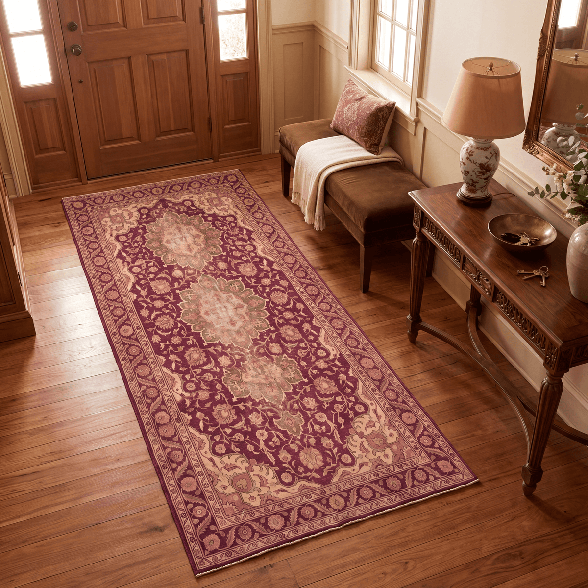 Monsoon2 Distressed Medallion Traditional Oxblood Bronze Linen Washable Indoor Outdoor Rug - RugzellaDigital Print RugRugzellaRugzellaBBB377-RECT-24x47-60x120cmRGZLLA109431Rectangle2' x 3'11" (60x120 cm)RUNNER | Monsoon2 runner entryway