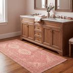 Narrows2 Traditional Medallion Border Rose Madder Cream Washable Indoor Outdoor Entryway Rug - RugzellaDigital Print RugRugzellaRugzellaBBB432-RECT-24x47-60x120cmRGZLLA136901Rectangle2' x 3'11" (60x120 cm)RUNNER | Narrows2 runner bathroom