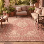 Narrows2 Traditional Medallion Border Rose Madder Cream Washable Indoor Outdoor Entryway Rug - RugzellaDigital Print RugRugzellaRugzellaBBB432-RECT-24x47-60x120cmRGZLLA136901Rectangle2' x 3'11" (60x120 cm)RECTANGLE | Narrows2 rectangle outdoor