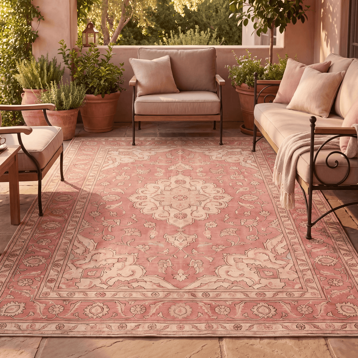 Narrows2 Traditional Medallion Border Rose Madder Cream Washable Indoor Outdoor Entryway Rug - RugzellaDigital Print RugRugzellaRugzellaBBB432-RECT-24x47-60x120cmRGZLLA136901Rectangle2' x 3'11" (60x120 cm)RECTANGLE | Narrows2 rectangle outdoor