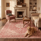 Narrows2 Traditional Medallion Border Rose Madder Cream Washable Indoor Outdoor Entryway Rug - RugzellaDigital Print RugRugzellaRugzellaBBB432-RECT-24x47-60x120cmRGZLLA136901Rectangle2' x 3'11" (60x120 cm)RECTANGLE | Narrows2 rectangle livingroom