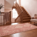 Narrows2 Traditional Medallion Border Rose Madder Cream Washable Indoor Outdoor Entryway Rug - RugzellaDigital Print RugRugzellaRugzellaBBB432-RECT-24x47-60x120cmRGZLLA136901Rectangle2' x 3'11" (60x120 cm)RUNNER | Narrows2 runner staircase