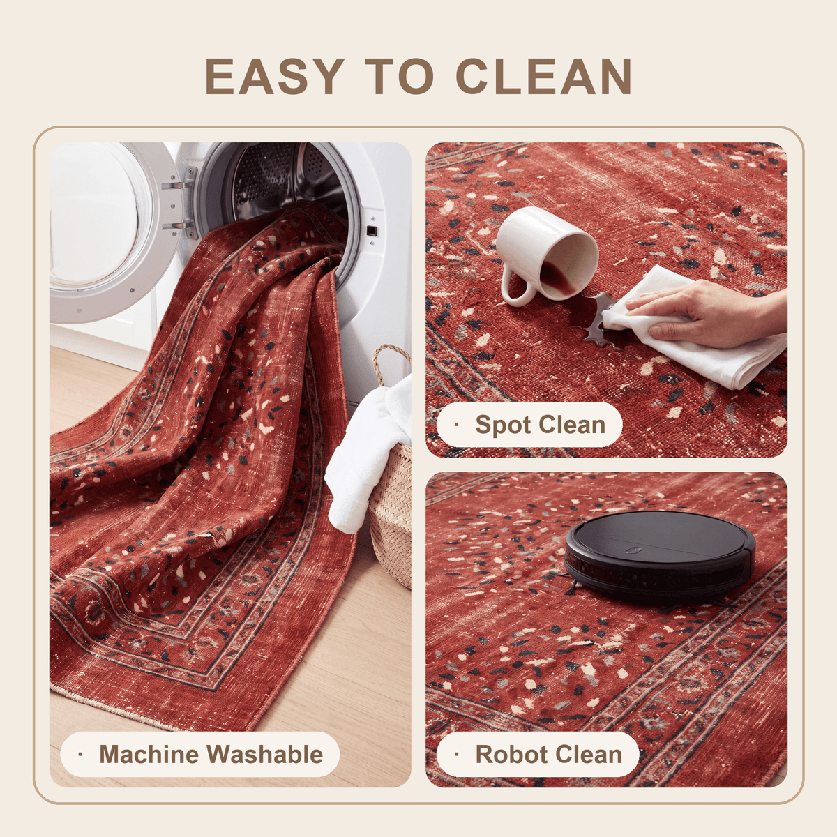 Netherfield Modern Speckled Mosaic Dot Ember Ink Bone Washable Indoor Outdoor Entryway Rug - RugzellaDigital Print RugRugzellaRugzellaBBB461-RECT-24x47-60x120cmRGZLLA143266Rectangle2' x 3'11" (60x120 cm)SHARED | Netherfield feature clean
