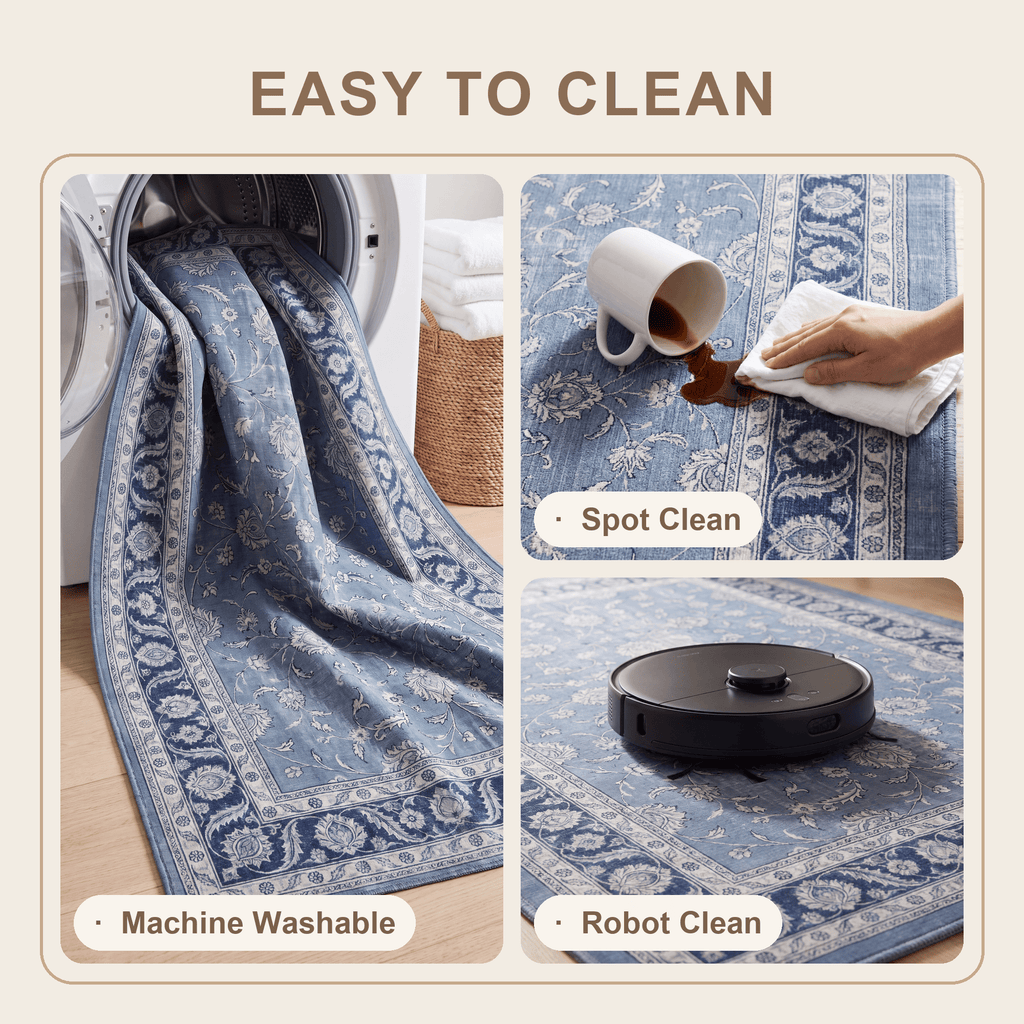 Oakbank Traditional Distressed Medallion Overdyed Blue Washable Indoor Outdoor Entryway Rug - RugzellaDigital Print RugRugzellaRugzellaBBB462-RECT-24x47-60x120cmRGZLLA138911Rectangle2' x 3'11" (60x120 cm)SHARED | Oakbank feature clean