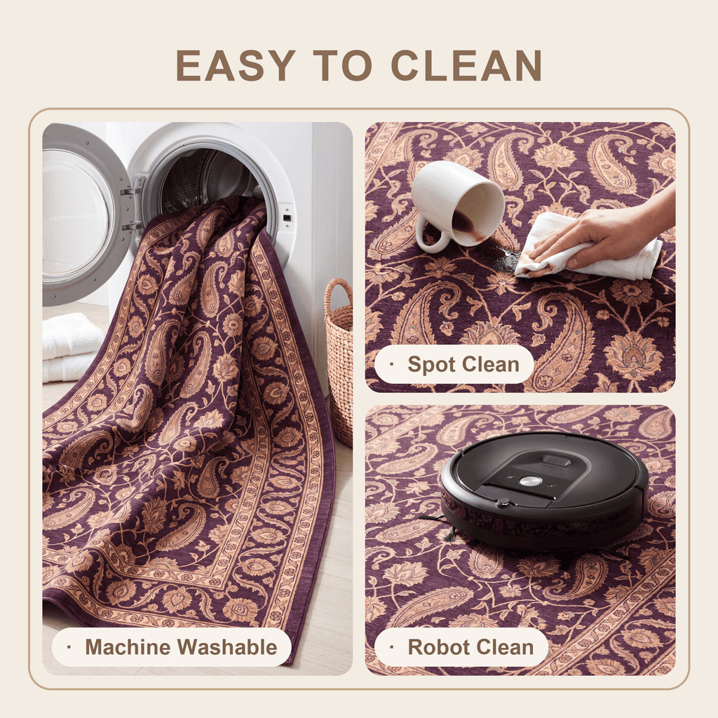 Oasis2 Traditional Floral Border Aubergine Rose Ivory Washable Indoor Outdoor Entryway Rug - RugzellaDigital Print RugRugzellaRugzellaBBB433-RECT-24x47-60x120cmRGZLLA98376Rectangle2' x 3'11" (60x120 cm)SHARED | Oasis2 feature clean