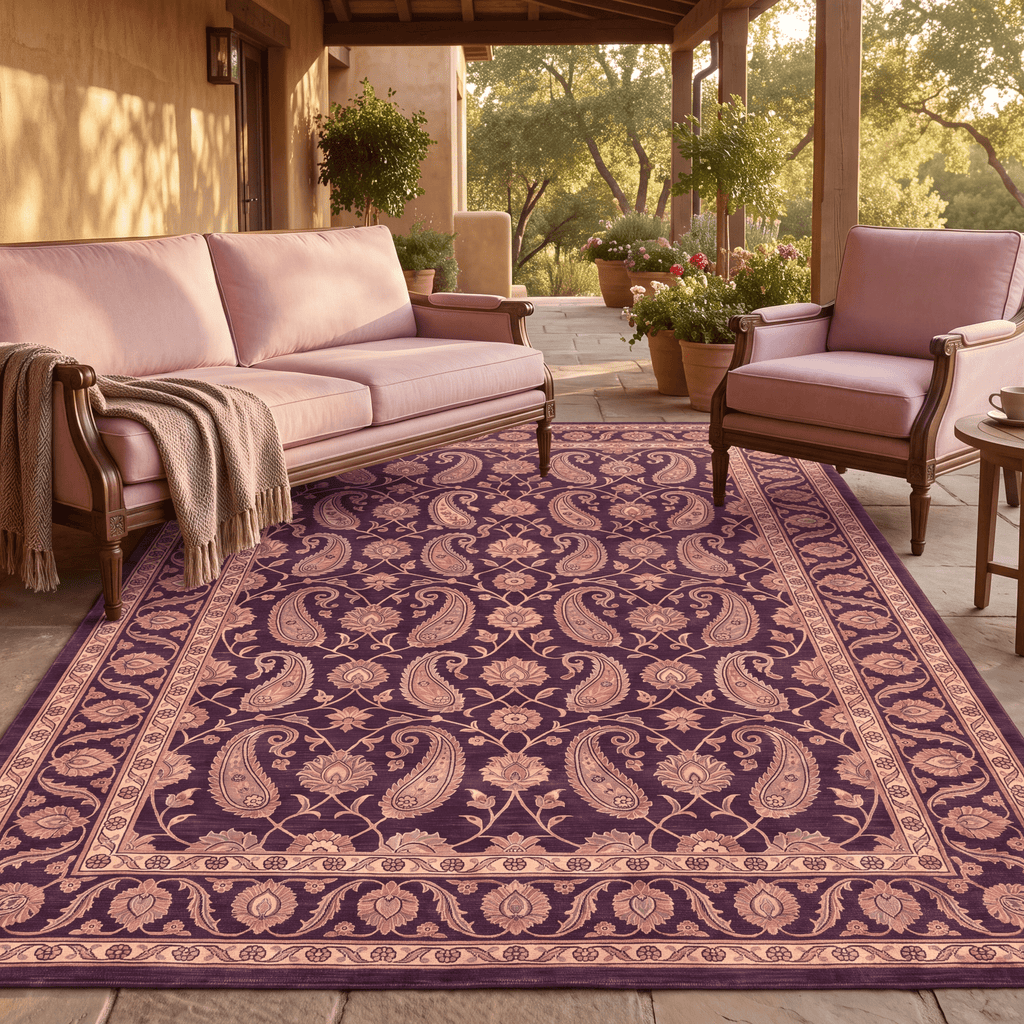 Oasis2 Traditional Floral Border Aubergine Rose Ivory Washable Indoor Outdoor Entryway Rug - RugzellaDigital Print RugRugzellaRugzellaBBB433-RECT-24x47-60x120cmRGZLLA98376Rectangle2' x 3'11" (60x120 cm)RECTANGLE | Oasis2 rectangle outdoor