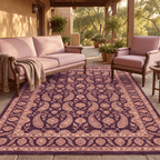 Oasis2 Traditional Floral Border Aubergine Rose Ivory Washable Indoor Outdoor Entryway Rug - RugzellaDigital Print RugRugzellaRugzellaBBB433-RECT-24x47-60x120cmRGZLLA98376Rectangle2' x 3'11" (60x120 cm)RECTANGLE | Oasis2 rectangle outdoor