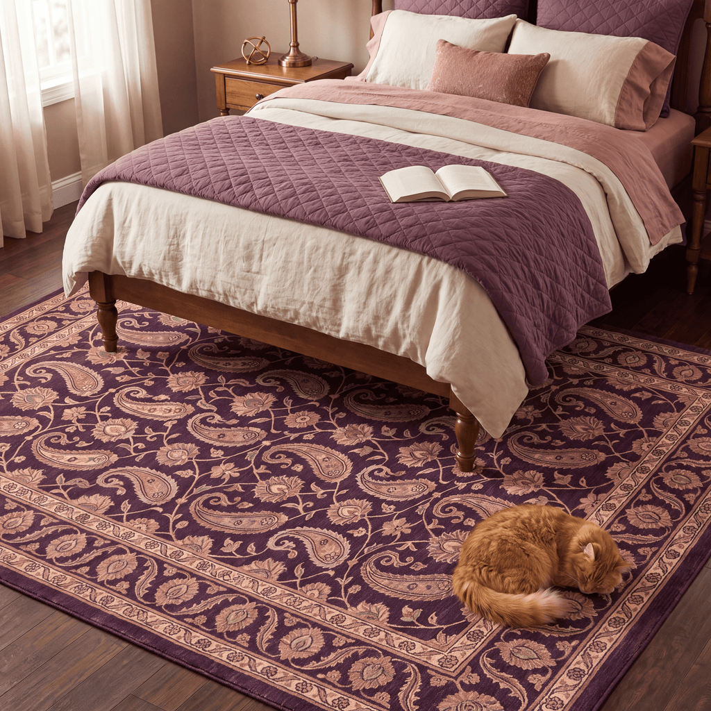 Oasis2 Traditional Floral Border Aubergine Rose Ivory Washable Indoor Outdoor Entryway Rug - RugzellaDigital Print RugRugzellaRugzellaBBB433-RECT-24x47-60x120cmRGZLLA98376Rectangle2' x 3'11" (60x120 cm)RECTANGLE | Oasis2 rectangle bedroom