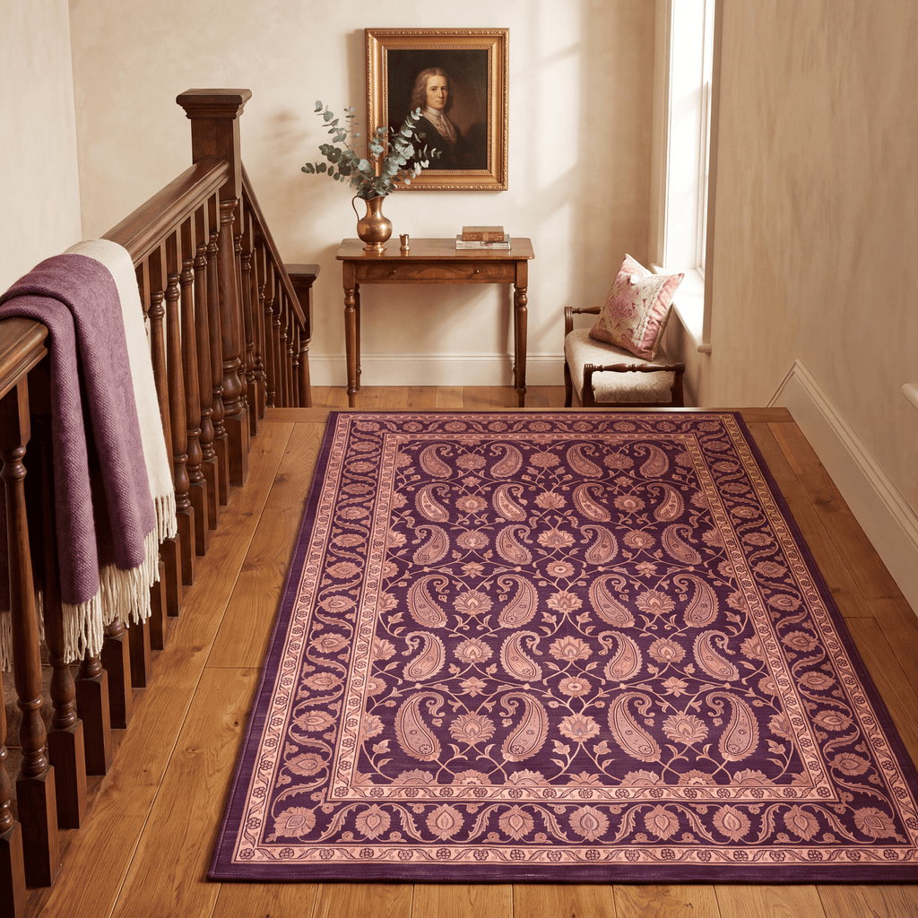 Oasis2 Traditional Floral Border Aubergine Rose Ivory Washable Indoor Outdoor Entryway Rug - RugzellaDigital Print RugRugzellaRugzellaBBB433-RECT-24x47-60x120cmRGZLLA98376Rectangle2' x 3'11" (60x120 cm)RUNNER | Oasis2 runner staircase