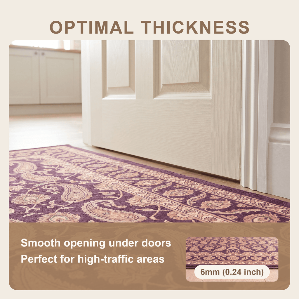 Oasis2 Traditional Floral Border Aubergine Rose Ivory Washable Indoor Outdoor Entryway Rug - RugzellaDigital Print RugRugzellaRugzellaBBB433-RECT-24x47-60x120cmRGZLLA98376Rectangle2' x 3'11" (60x120 cm)SHARED | Oasis2 feature thickness