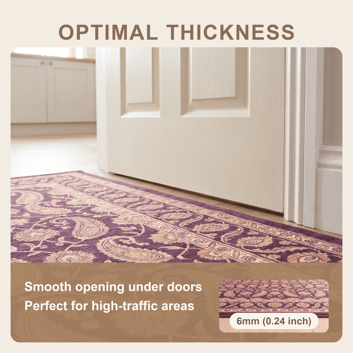 Oasis2 Traditional Floral Border Aubergine Rose Ivory Washable Indoor Outdoor Entryway Rug - RugzellaDigital Print RugRugzellaRugzellaBBB433-RECT-24x47-60x120cmRGZLLA98376Rectangle2' x 3'11" (60x120 cm)SHARED | Oasis2 feature thickness