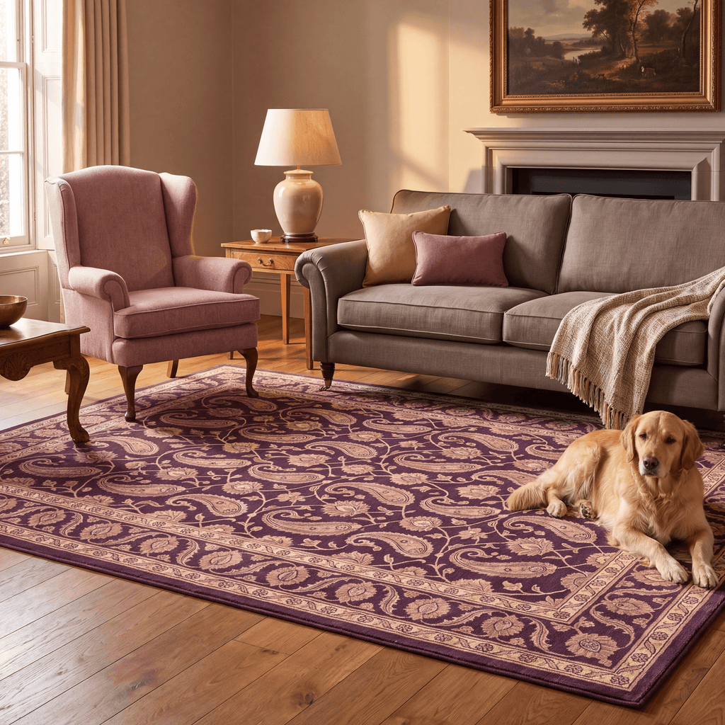 Oasis2 Traditional Floral Border Aubergine Rose Ivory Washable Indoor Outdoor Entryway Rug - RugzellaDigital Print RugRugzellaRugzellaBBB433-RECT-24x47-60x120cmRGZLLA98376Rectangle2' x 3'11" (60x120 cm)RECTANGLE | Oasis2 rectangle livingroom