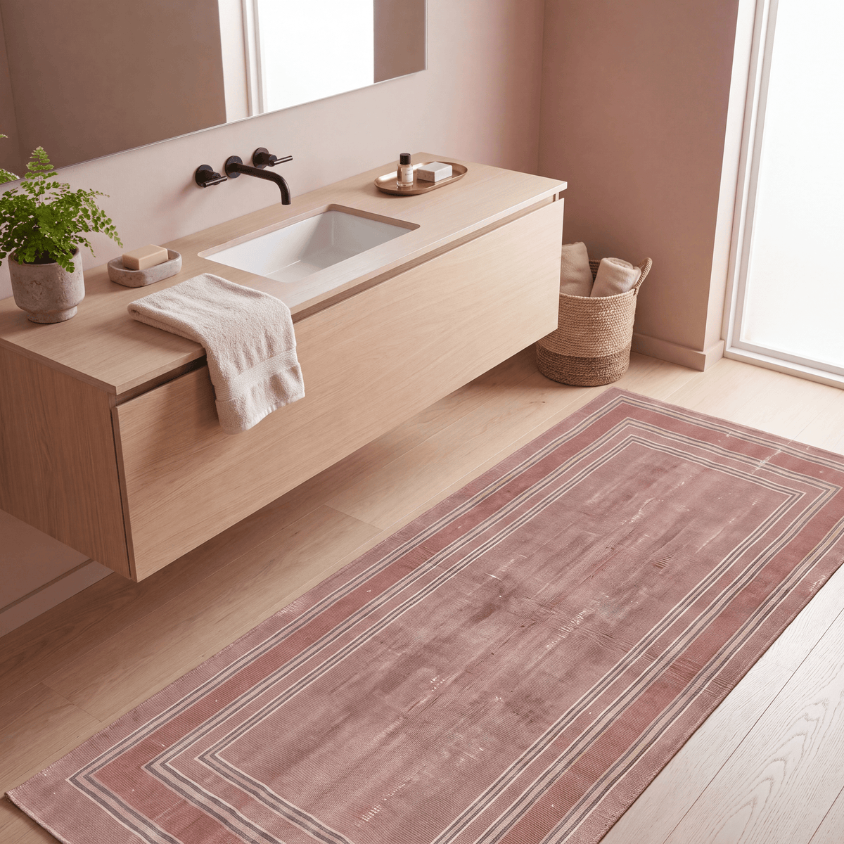 Outcrop2 Modern Minimalist Border Abrash Clay Rose Ash Washable Indoor Outdoor Entryway Rug - RugzellaDigital Print RugRugzellaRugzellaBBB434-RECT-24x47-60x120cmRGZLLA137236Rectangle2' x 3'11" (60x120 cm)RUNNER | Outcrop2 runner bathroom