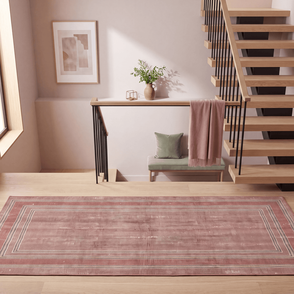 Outcrop2 Modern Minimalist Border Abrash Clay Rose Ash Washable Indoor Outdoor Entryway Rug - RugzellaDigital Print RugRugzellaRugzellaBBB434-RECT-24x47-60x120cmRGZLLA137236Rectangle2' x 3'11" (60x120 cm)RUNNER | Outcrop2 runner staircase