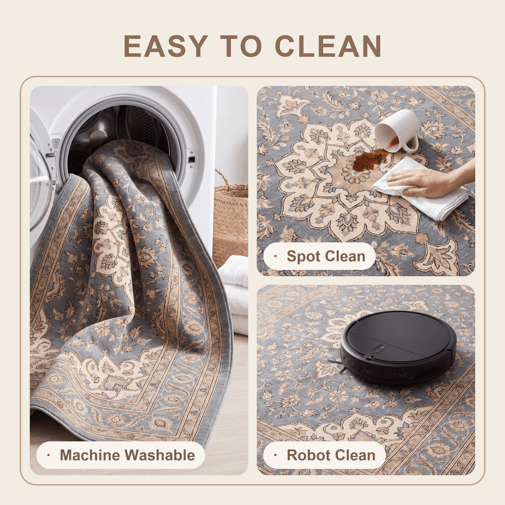 Overdale Traditional Medallion Border Slate Gray Bone Gold Washable Indoor Outdoor Entryway Rug - RugzellaDigital Print RugRugzellaRugzellaBBB463-RECT-24x47-60x120cmRGZLLA139246Rectangle2' x 3'11" (60x120 cm)SHARED | Overdale feature clean