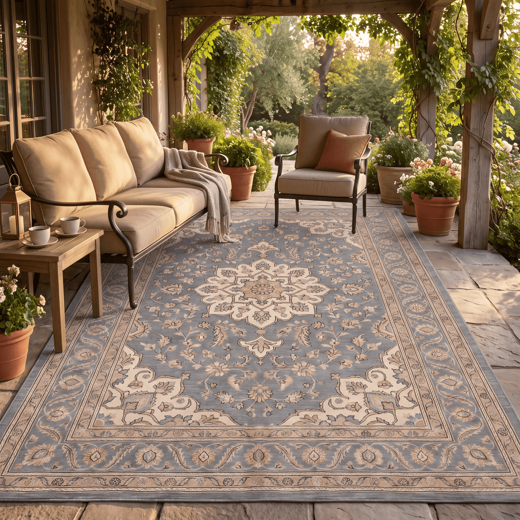 Overdale Traditional Medallion Border Slate Gray Bone Gold Washable Indoor Outdoor Entryway Rug - RugzellaDigital Print RugRugzellaRugzellaBBB463-RECT-24x47-60x120cmRGZLLA139246Rectangle2' x 3'11" (60x120 cm)RECTANGLE | Overdale rectangle outdoor