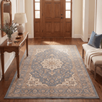Overdale Traditional Medallion Border Slate Gray Bone Gold Washable Indoor Outdoor Entryway Rug - RugzellaDigital Print RugRugzellaRugzellaBBB463-RECT-24x47-60x120cmRGZLLA139246Rectangle2' x 3'11" (60x120 cm)RECTANGLE | Overdale rectangle entryway