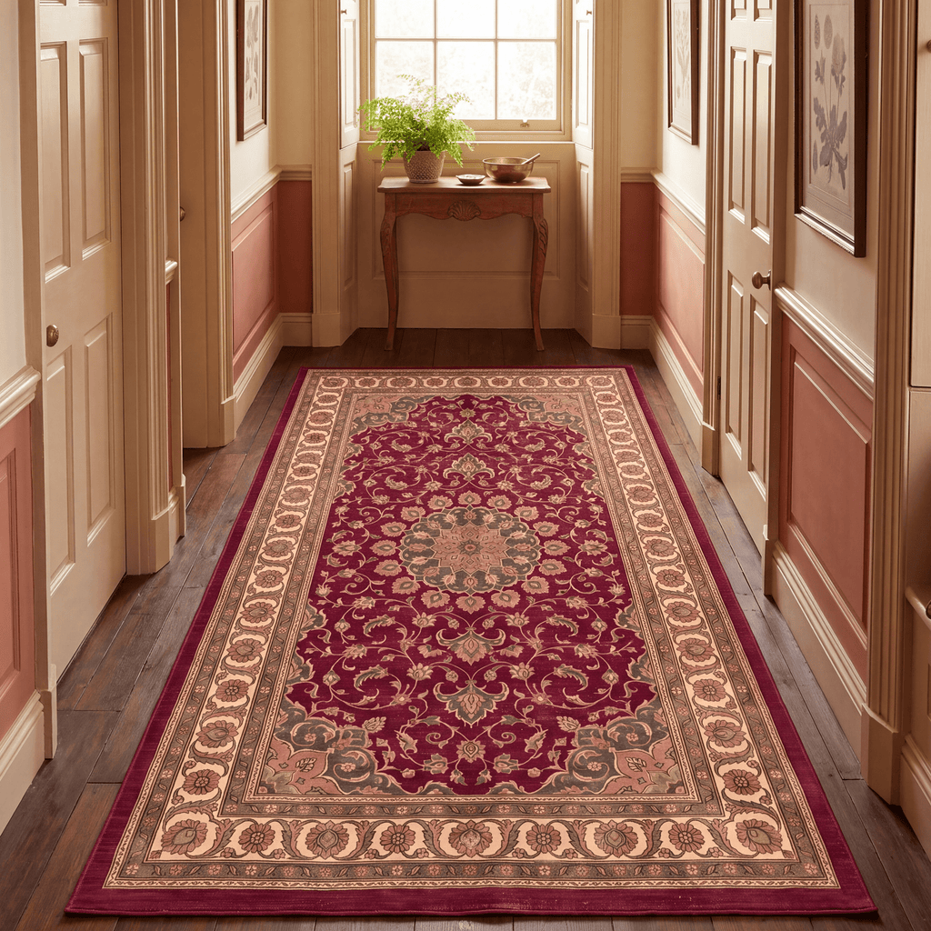 Palisade2 Traditional Medallion Border Wine Olive Bone Washable Indoor Outdoor Entryway Rug - RugzellaDigital Print RugRugzellaRugzellaBBB435-RECT-24x47-60x120cmRGZLLA98711Rectangle2' x 3'11" (60x120 cm)RUNNER | Palisade2 runner hallway