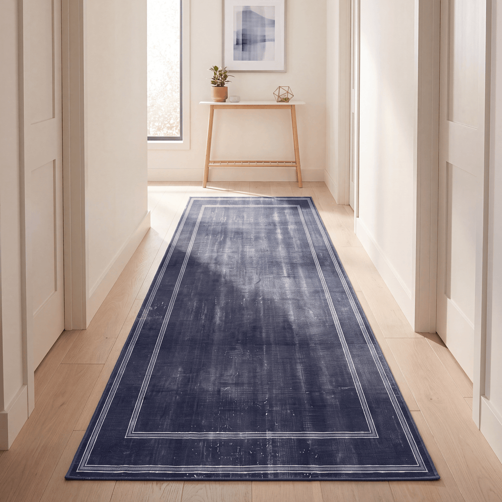 Parlour2 Modern Minimalist Border Indigo Blue Chalk Washable Indoor Outdoor Entryway Rug - RugzellaDigital Print RugRugzellaRugzellaBBB403-RECT-24x47-60x120cmRGZLLA116801Rectangle2' x 3'11" (60x120 cm)RUNNER | Parlour2 runner hallway