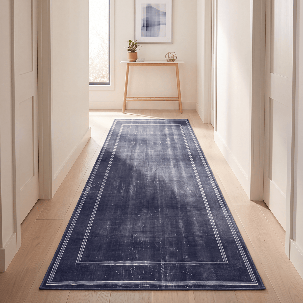 Parlour2 Modern Minimalist Border Indigo Blue Chalk Washable Indoor Outdoor Entryway Rug - RugzellaDigital Print RugRugzellaRugzellaBBB403-RECT-24x47-60x120cmRGZLLA116801Rectangle2' x 3'11" (60x120 cm)RUNNER | Parlour2 runner hallway