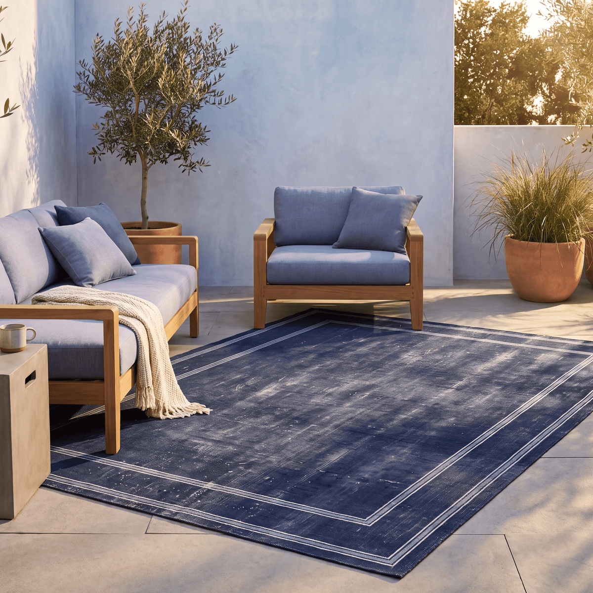 Parlour2 Modern Minimalist Border Indigo Blue Chalk Washable Indoor Outdoor Entryway Rug - RugzellaDigital Print RugRugzellaRugzellaBBB403-RECT-24x47-60x120cmRGZLLA116801Rectangle2' x 3'11" (60x120 cm)RECTANGLE | Parlour2 rectangle outdoor
