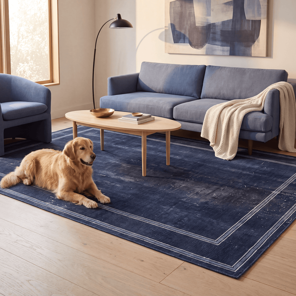 Parlour2 Modern Minimalist Border Indigo Blue Chalk Washable Indoor Outdoor Entryway Rug - RugzellaDigital Print RugRugzellaRugzellaBBB403-RECT-24x47-60x120cmRGZLLA116801Rectangle2' x 3'11" (60x120 cm)RECTANGLE | Parlour2 rectangle livingroom