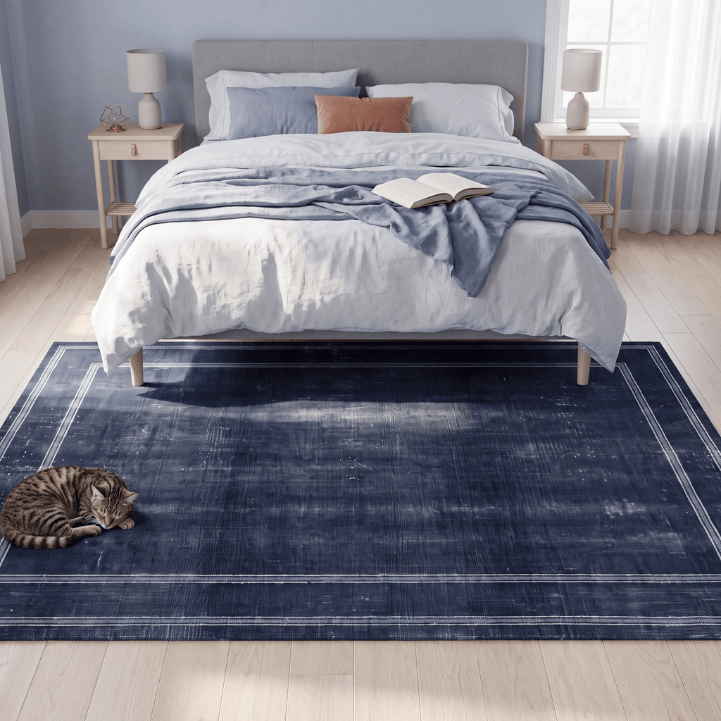 Parlour2 Modern Minimalist Border Indigo Blue Chalk Washable Indoor Outdoor Entryway Rug - RugzellaDigital Print RugRugzellaRugzellaBBB403-RECT-24x47-60x120cmRGZLLA116801Rectangle2' x 3'11" (60x120 cm)RECTANGLE | Parlour2 rectangle bedroom