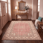 Pinfold Traditional Medallion Border Rose Madder Cream Washable Indoor Outdoor Entryway Rug - RugzellaDigital Print RugRugzellaRugzellaBBB465-RECT-24x47-60x120cmRGZLLA139916Rectangle2' x 3'11" (60x120 cm)RECTANGLE | Pinfold rectangle entryway