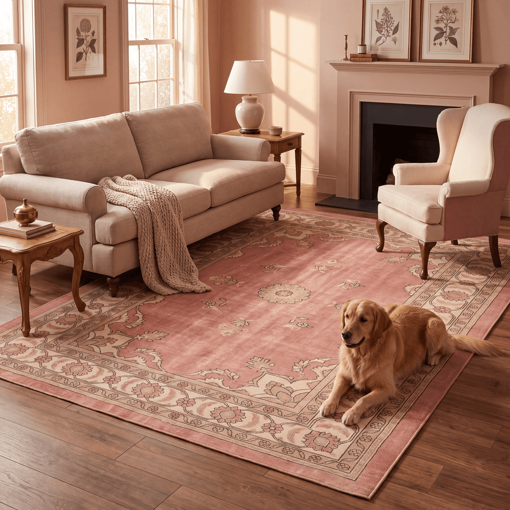 Pinfold Traditional Medallion Border Rose Madder Cream Washable Indoor Outdoor Entryway Rug - RugzellaDigital Print RugRugzellaRugzellaBBB465-RECT-24x47-60x120cmRGZLLA139916Rectangle2' x 3'11" (60x120 cm)RECTANGLE | Pinfold rectangle livingroom