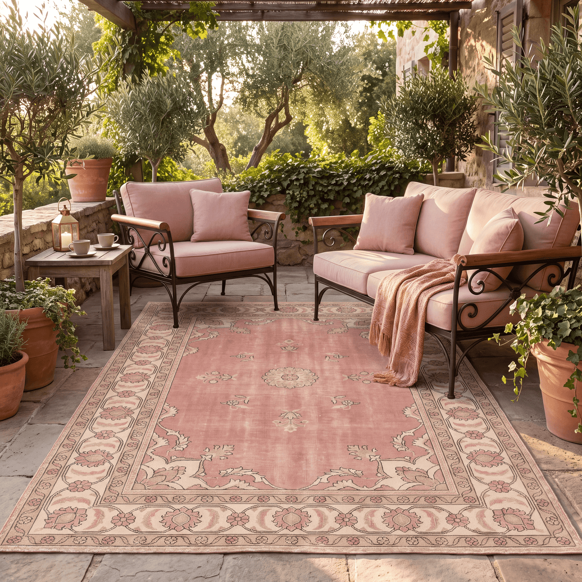 Pinfold Traditional Medallion Border Rose Madder Cream Washable Indoor Outdoor Entryway Rug - RugzellaDigital Print RugRugzellaRugzellaBBB465-RECT-24x47-60x120cmRGZLLA139916Rectangle2' x 3'11" (60x120 cm)RECTANGLE | Pinfold rectangle outdoor