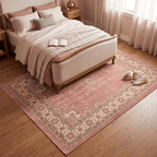 Pinfold Traditional Medallion Border Rose Madder Cream Washable Indoor Outdoor Entryway Rug - RugzellaDigital Print RugRugzellaRugzellaBBB465-RECT-24x47-60x120cmRGZLLA139916Rectangle2' x 3'11" (60x120 cm)RECTANGLE | Pinfold rectangle bedroom