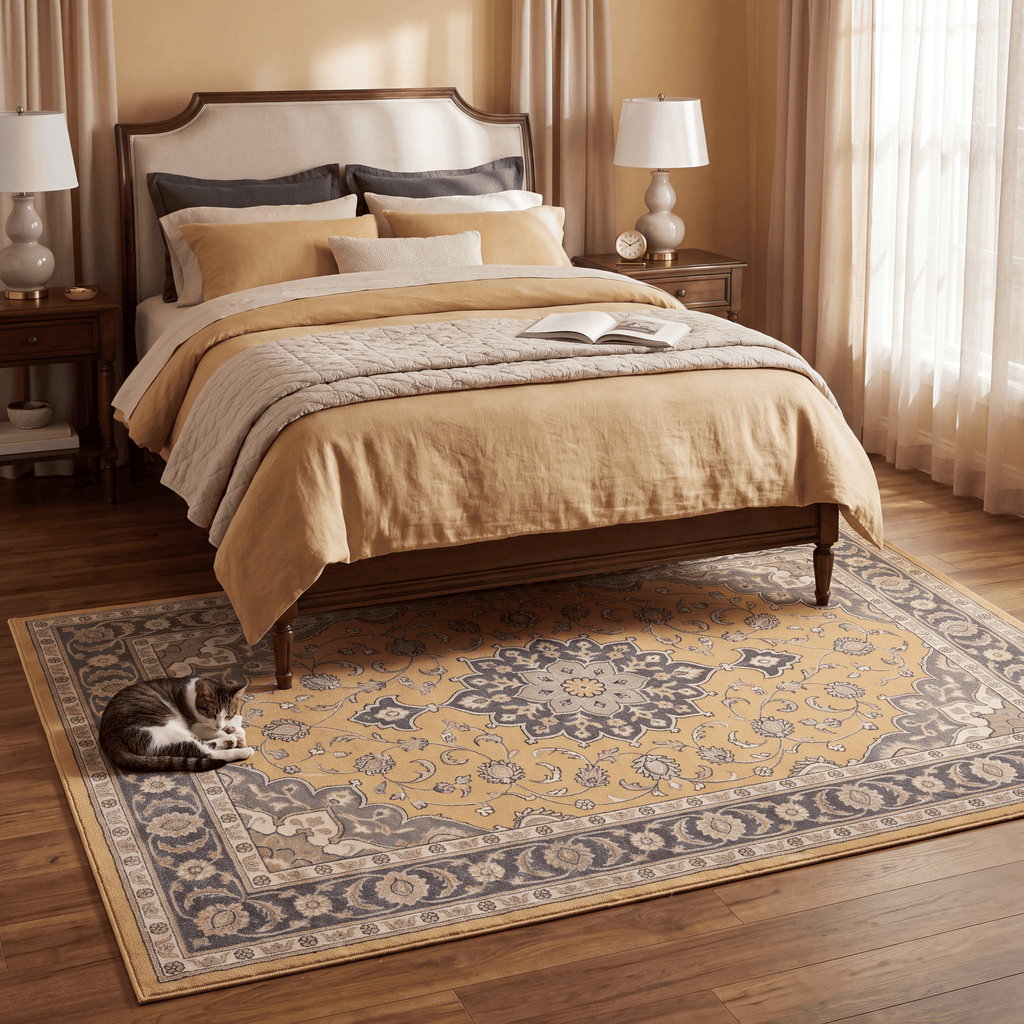 Plainfield Traditional Medallion Bordered Mustard Charcoal Ivory Washable Indoor Outdoor Entryway Rug - RugzellaDigital Print RugRugzellaRugzellaBBB466-RECT-24x47-60x120cmRGZLLA143601Rectangle2' x 3'11" (60x120 cm)RECTANGLE | Plainfield rectangle bedroom