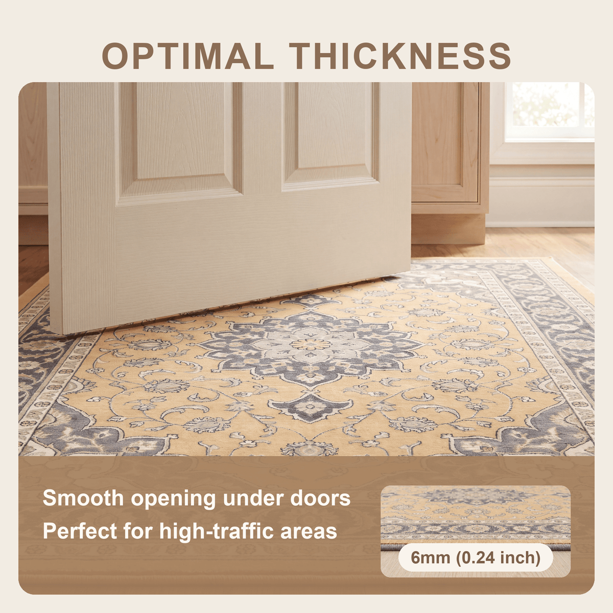 Plainfield Traditional Medallion Bordered Mustard Charcoal Ivory Washable Indoor Outdoor Entryway Rug - RugzellaDigital Print RugRugzellaRugzellaBBB466-RECT-24x47-60x120cmRGZLLA143601Rectangle2' x 3'11" (60x120 cm)SHARED | Plainfield feature thickness