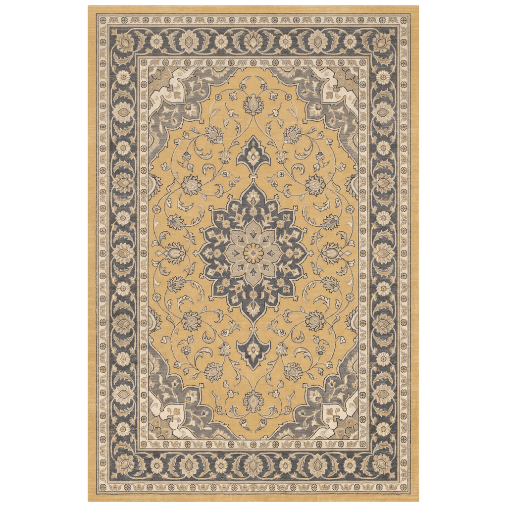 Plainfield Traditional Medallion Bordered Mustard Charcoal Ivory Washable Indoor Outdoor Entryway Rug - RugzellaDigital Print RugRugzellaRugzellaBBB466-RECT-24x47-60x120cmRGZLLA143601Rectangle2' x 3'11" (60x120 cm)RECTANGLE | HERO | Plainfield rectangle