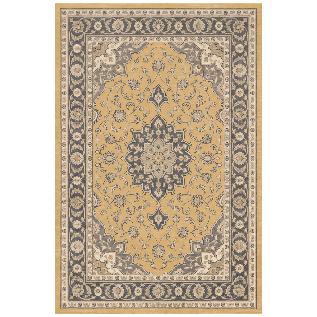 Plainfield Traditional Medallion Bordered Mustard Charcoal Ivory Washable Indoor Outdoor Entryway Rug - RugzellaDigital Print RugRugzellaRugzellaBBB466-RECT-24x47-60x120cmRGZLLA143601Rectangle2' x 3'11" (60x120 cm)RECTANGLE | HERO | Plainfield rectangle