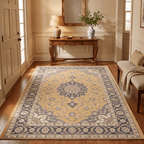 Plainfield Traditional Medallion Bordered Mustard Charcoal Ivory Washable Indoor Outdoor Entryway Rug - RugzellaDigital Print RugRugzellaRugzellaBBB466-RECT-24x47-60x120cmRGZLLA143601Rectangle2' x 3'11" (60x120 cm)RECTANGLE | Plainfield rectangle entryway