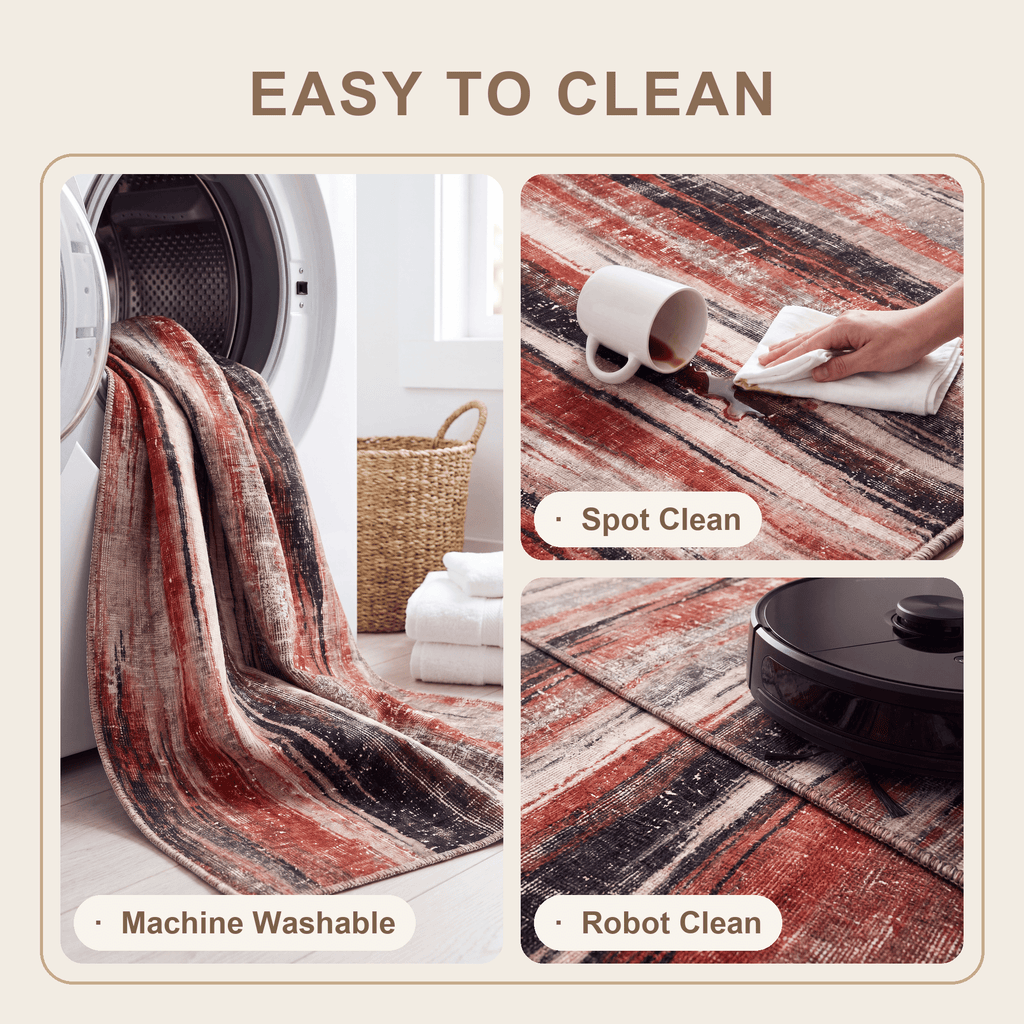 Plateau2 Modern Abstract Watercolor Distressed Ember Rust Ivory Washable Indoor Outdoor Rug - RugzellaDigital Print RugRugzellaRugzellaBBB437-RECT-24x47-60x120cmRGZLLA99381Rectangle2' x 3'11" (60x120 cm)SHARED | Plateau2 feature clean