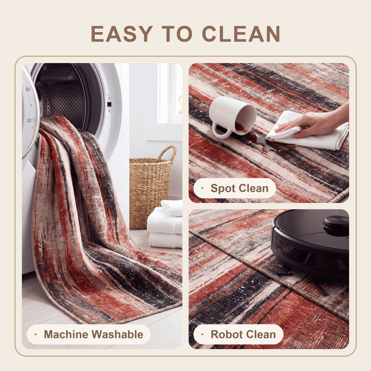 Plateau2 Modern Abstract Watercolor Distressed Ember Rust Ivory Washable Indoor Outdoor Rug - RugzellaDigital Print RugRugzellaRugzellaBBB437-RECT-24x47-60x120cmRGZLLA99381Rectangle2' x 3'11" (60x120 cm)SHARED | Plateau2 feature clean