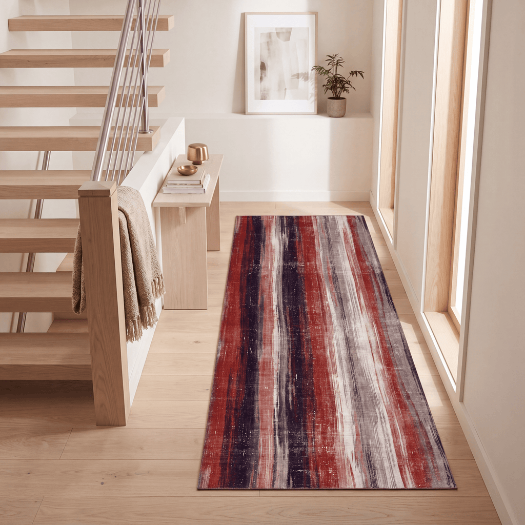 Plateau2 Modern Abstract Watercolor Distressed Ember Rust Ivory Washable Indoor Outdoor Rug - RugzellaDigital Print RugRugzellaRugzellaBBB437-RECT-24x47-60x120cmRGZLLA99381Rectangle2' x 3'11" (60x120 cm)RUNNER | Plateau2 runner staircase