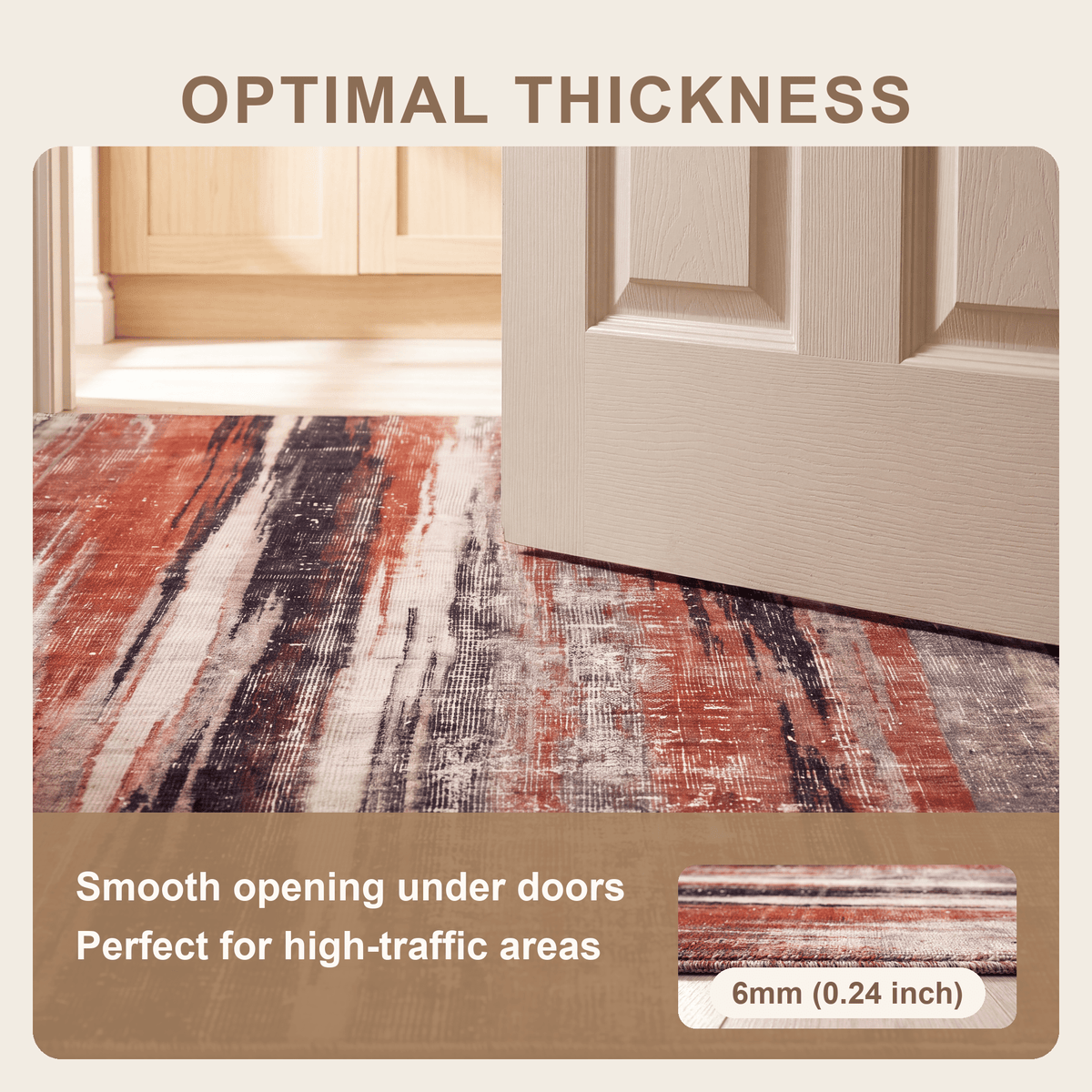 Plateau2 Modern Abstract Watercolor Distressed Ember Rust Ivory Washable Indoor Outdoor Rug - RugzellaDigital Print RugRugzellaRugzellaBBB437-RECT-24x47-60x120cmRGZLLA99381Rectangle2' x 3'11" (60x120 cm)SHARED | Plateau2 feature thickness