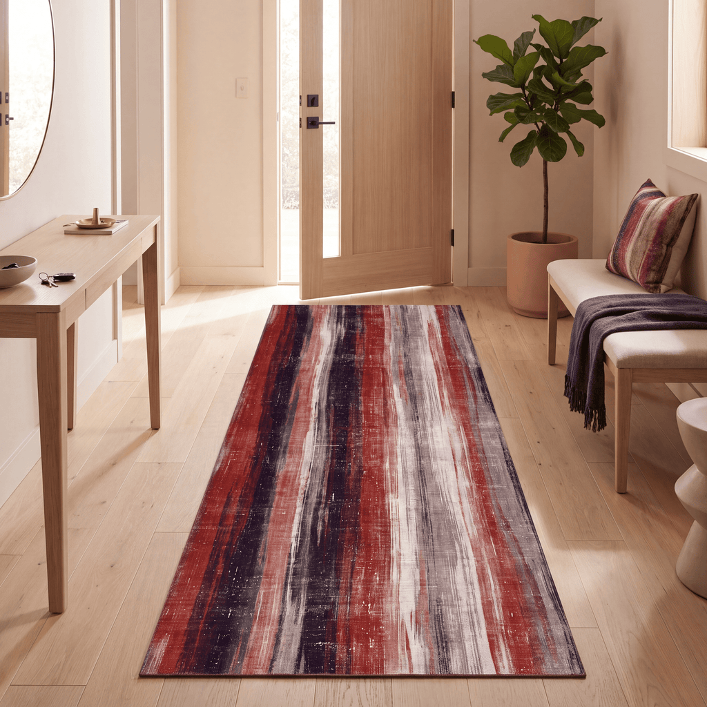 Plateau2 Modern Abstract Watercolor Distressed Ember Rust Ivory Washable Indoor Outdoor Rug - RugzellaDigital Print RugRugzellaRugzellaBBB437-RECT-24x47-60x120cmRGZLLA99381Rectangle2' x 3'11" (60x120 cm)RUNNER | Plateau2 runner entryway