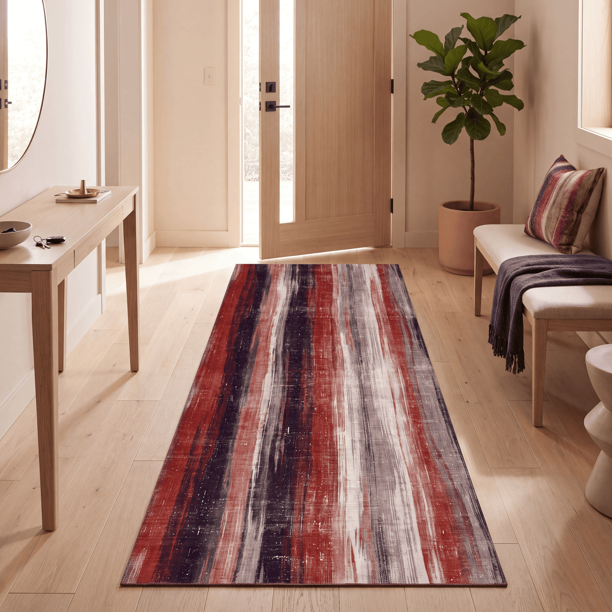 Plateau2 Modern Abstract Watercolor Distressed Ember Rust Ivory Washable Indoor Outdoor Rug - RugzellaDigital Print RugRugzellaRugzellaBBB437-RECT-24x47-60x120cmRGZLLA99381Rectangle2' x 3'11" (60x120 cm)RUNNER | Plateau2 runner entryway