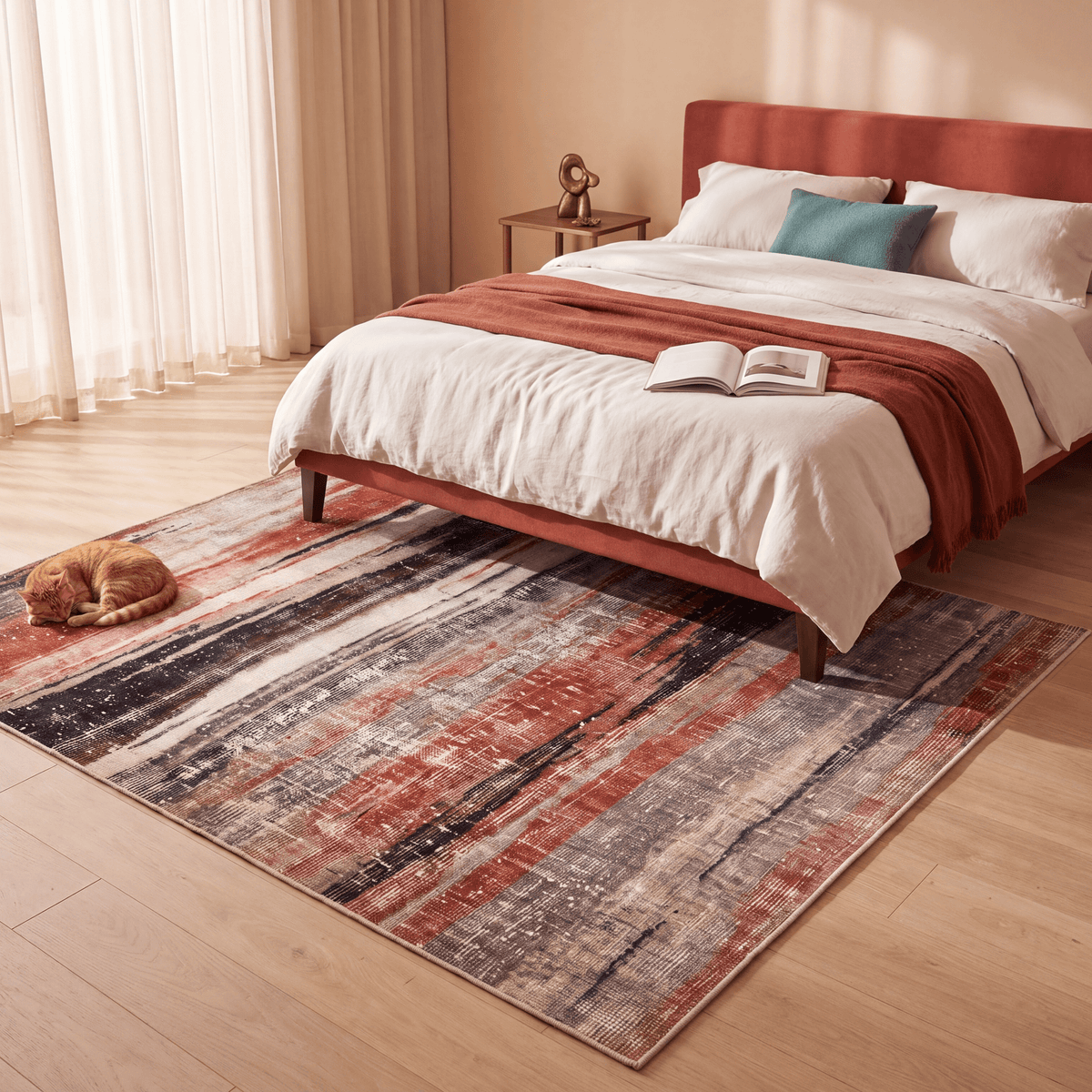 Plateau2 Modern Abstract Watercolor Distressed Ember Rust Ivory Washable Indoor Outdoor Rug - RugzellaDigital Print RugRugzellaRugzellaBBB437-RECT-24x47-60x120cmRGZLLA99381Rectangle2' x 3'11" (60x120 cm)RECTANGLE | Plateau2 rectangle bedroom